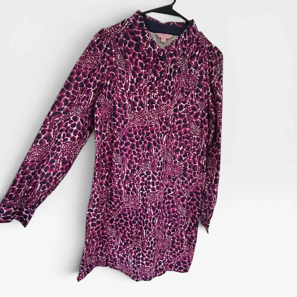 Lilly Pulitzer Pink Purple Leopard Animal Print Cotton Shirt Dress Size 4 - Picture 2 of 10